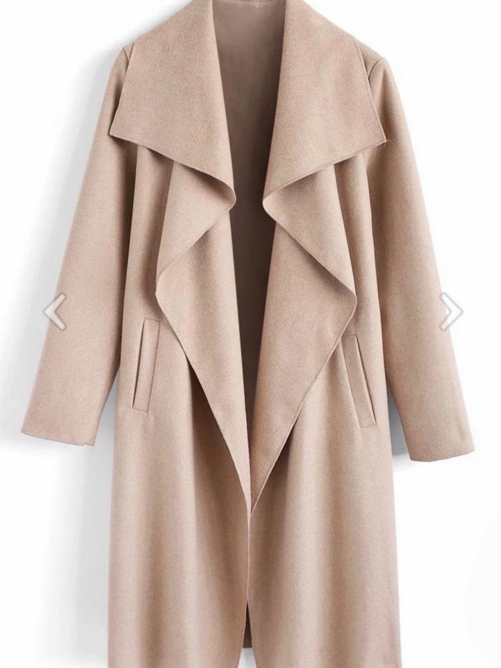 Chicwish Waterfall Collar Long Trench Coat Beige Small